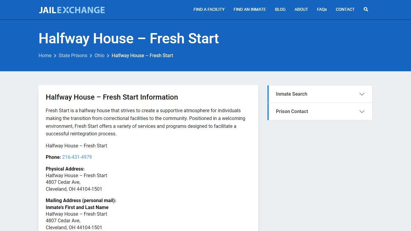 Halfway House – Fresh Start Inmate Search, OH - Jail Exchange
